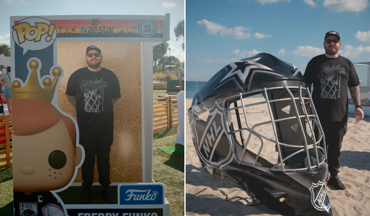 Violent gentlemen hockey clothing company co-founder Mike Hammer takes a trip to visit the NHL All-Star game 2023 for the weekend festivities and hockey game. Funko Box and hockey goalie helmet 
